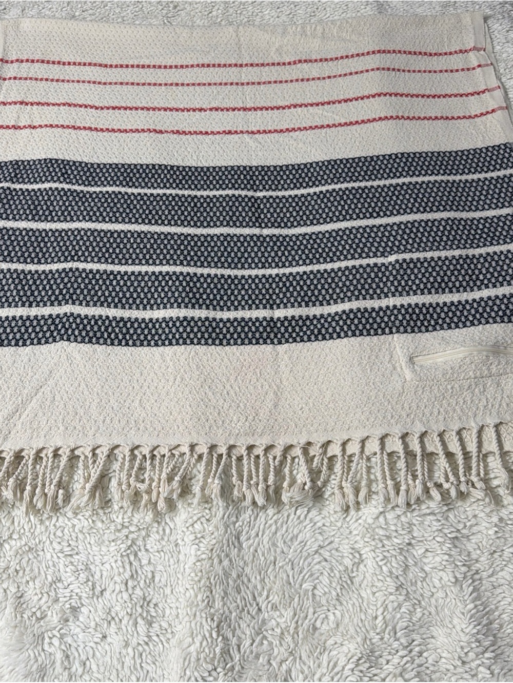 Sand cloud 100% organic Striped Cotton Throw Blanket in Cream, Navy and Red